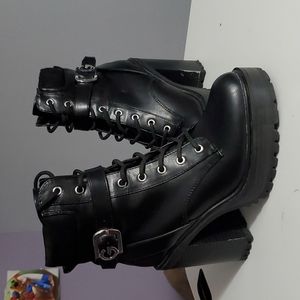 Macy's g&b heels platform lace up booties platform combat sexy black demonia